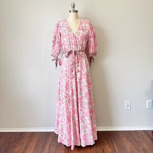 BELL by Alicia Bell Lucinda Maxi Wrap Dress Pink Floral Puff Sleeve NWT